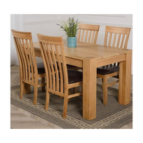 Kuba 150 x 85 cm Chunky Medium Oak Dining Table and 4 Chairs Dining Set with Harvard Chairs