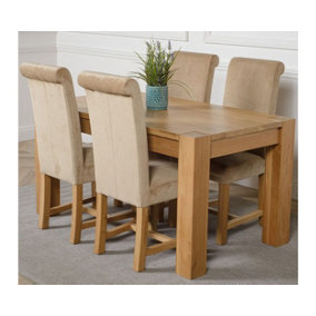 Kuba 150 x 85 cm Chunky Medium Oak Dining Table and 4 Chairs Dining Set with Washington Beige Fabric Chairs