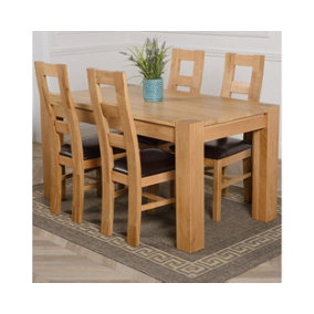 Kuba 150 x 85 cm Chunky Medium Oak Dining Table and 4 Chairs Dining Set with Yale Chairs