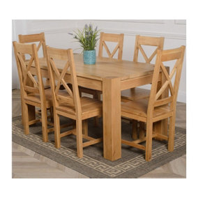 Kuba 150 x 85 cm Chunky Medium Oak Dining Table and 6 Chairs Dining Set with Berkeley Chairs