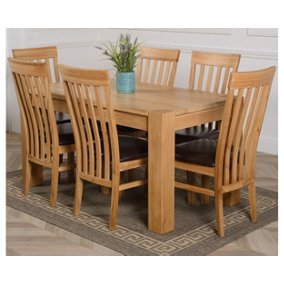 Kuba 150 x 85 cm Chunky Medium Oak Dining Table and 6 Chairs Dining Set with Harvard Chairs