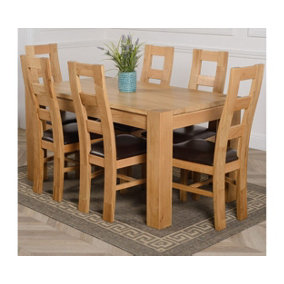 Kuba 150 x 85 cm Chunky Medium Oak Dining Table and 6 Chairs Dining Set with Yale Chairs
