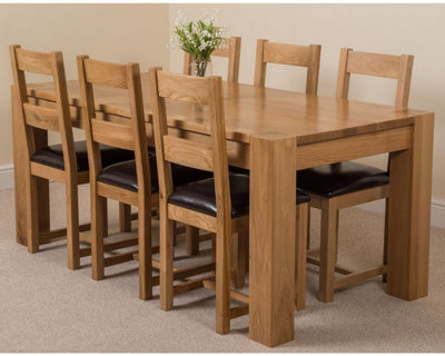 Kuba 180 x 90 cm Chunky Oak Dining Table and 6 Chairs Dining Set with Lincoln Chairs