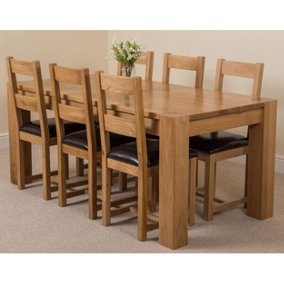 Kuba 180 x 90 cm Chunky Oak Dining Table and 6 Chairs Dining Set with Lincoln Chairs