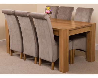 Kuba 180 x 90 cm Chunky Oak Dining Table and 6 Chairs Dining Set with Montana Grey Fabric Chairs
