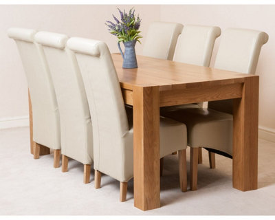 Kuba 180 x 90 cm Chunky Oak Dining Table and 6 Chairs Dining Set with Montana Ivory Leather Chairs