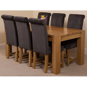 Kuba 180 x 90 cm Chunky Oak Dining Table and 6 Chairs Dining Set with Washington Black Fabric Chairs