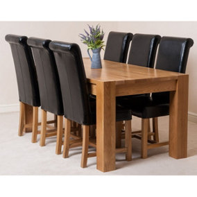 Kuba 180 x 90 cm Chunky Oak Dining Table and 6 Chairs Dining Set with Washington Black Leather Chairs