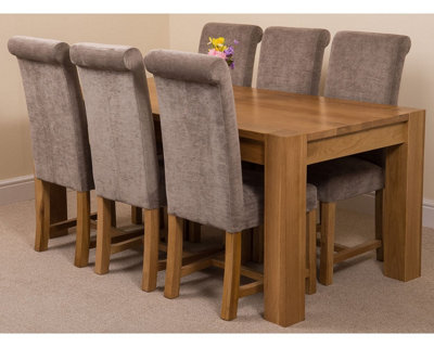 Kuba 180 x 90 cm Chunky Oak Dining Table and 6 Chairs Dining Set with Washington Grey Fabric Chairs