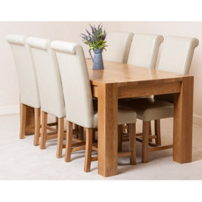Kuba 180 x 90 cm Chunky Oak Dining Table and 6 Chairs Dining Set with Washington Ivory Leather Chairs
