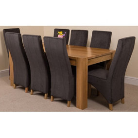 Kuba 180 x 90 cm Chunky Oak Dining Table and 8 Chairs Dining Set with Lola Black Fabric Chairs