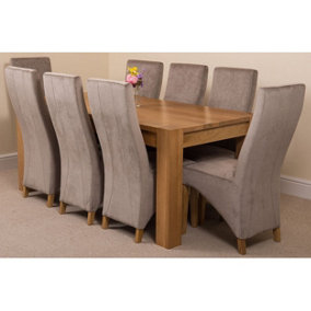 Kuba 180 x 90 cm Chunky Oak Dining Table and 8 Chairs Dining Set with Lola Grey Fabric Chairs
