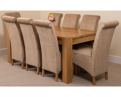 Kuba 180 x 90 cm Chunky Oak Dining Table and 8 Chairs Dining Set with Montana Beige Fabric Chairs