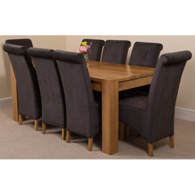 Kuba 180 x 90 cm Chunky Oak Dining Table and 8 Chairs Dining Set with Montana Black Fabric Chairs
