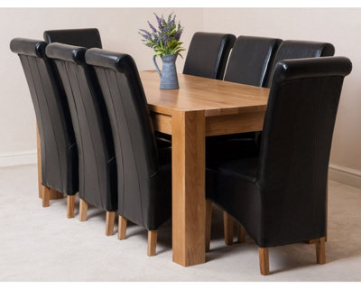 Kuba 180 x 90 cm Chunky Oak Dining Table and 8 Chairs Dining Set with Montana Black Leather Chairs