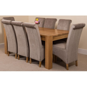 Kuba 180 x 90 cm Chunky Oak Dining Table and 8 Chairs Dining Set with Montana Grey Fabric Chairs