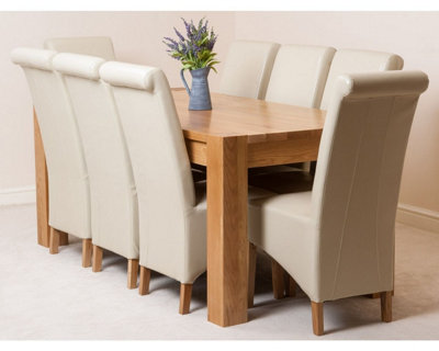 Kuba 180 x 90 cm Chunky Oak Dining Table and 8 Chairs Dining Set with Montana Ivory Leather Chairs