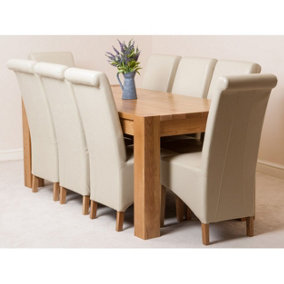 Kuba 180 x 90 cm Chunky Oak Dining Table and 8 Chairs Dining Set with Montana Ivory Leather Chairs