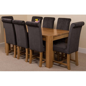 Kuba 180 x 90 cm Chunky Oak Dining Table and 8 Chairs Dining Set with Washington Black Fabric Chairs