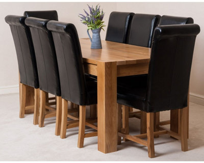Kuba 180 x 90 cm Chunky Oak Dining Table and 8 Chairs Dining Set with Washington Black Leather Chairs