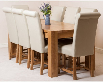 Kuba 180 x 90 cm Chunky Oak Dining Table and 8 Chairs Dining Set with Washington Ivory Leather Chairs