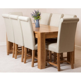 Kuba 180 x 90 cm Chunky Oak Dining Table and 8 Chairs Dining Set with Washington Ivory Leather Chairs