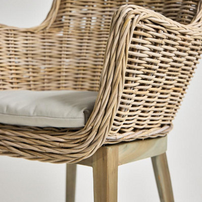 Kube Dining Chair Rattan Wicker Cane Grey Cushioned Seat Natural Curved ...
