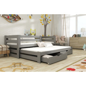 Kubus Double Bed with Trundle and Foam/Bonnell Mattresses in Graphite W1980mm x H780mm x D970mm