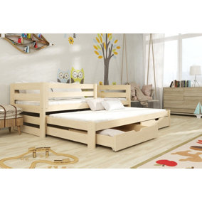 Kubus Double Bed with Trundle and Foam/Bonnell Mattresses in Pine W1980mm x H780mm x D970mm