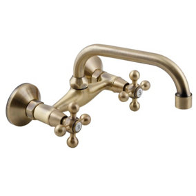 Kuchinox Elegant 'C' Type Antique Brass Bathroom Tap Kitchen Faucet Ancient Retro Heads