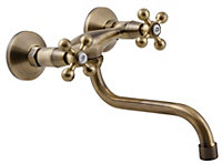 Kuchinox Elegant 'S' Type Antique Brass Bathroom Tap Kitchen Faucet Ancient Retro Heads