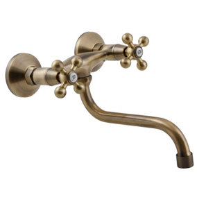 Kuchinox Elegant 'S' Type Antique Brass Bathroom Tap Kitchen Faucet Ancient Retro Heads