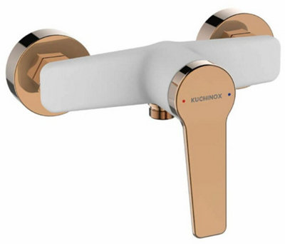 Kuchinox White/Rose Gold Finishing Shower Tap Wall Mounted Mixer Single Lever