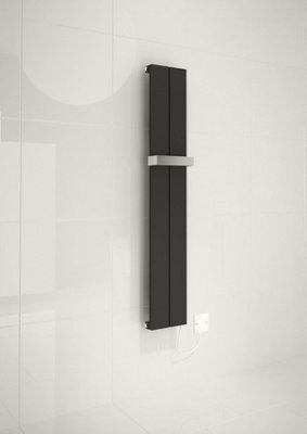 Kudox AluLite Flat Electric Towel Rail 1150mm High x 200mm Wide 200w Textured Black Price Comparisons | Compare The Build