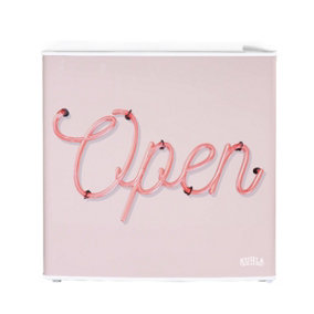 Kuhla KTTF4GB-1020-E, Open Sign Pink Design 45L Table Top Fridge, White