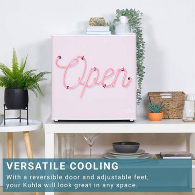 Kuhla Table Top Mini Fridge Open Pink Sign Design 45 Litre in White ...