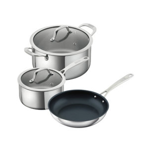 Kuhn Rikon Allround Stainless Steel 3-Piece Mixed Cookware Set - 16cm Saucepan, 20cm Casserole Pot and 24cm Frying Pan