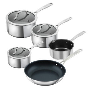 Kuhn Rikon Allround Stainless Steel 5-Piece Mixed Cookware Set - 16cm/18cm/20cm Saucepan, 16cm Milk Pan and 24cm Frying Pan