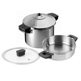 Kuhn Rikon Duromatic Inox Pressure Cooker with Side Grips, Set of 2, 24cm/2.5L and 6L