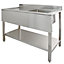 KuKoo Commercial Kitchen Catering Sink, Stainless Steel, Left Hand Drainer, 1.0 Bowl, 120cm Wide