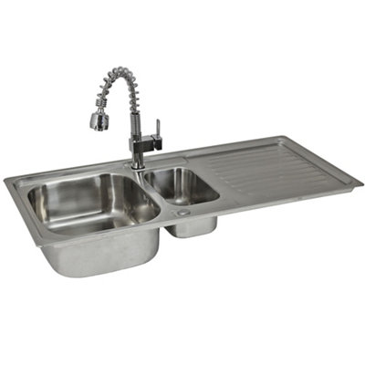 KuKoo Stainless Steel Kitchen Sink Basin & Padstow Tap, Reversible