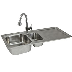 KuKoo Stainless Steel Kitchen Sink Basin & Padstow Tap, Reversible, 105cm x 18cm x 50cm