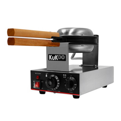 KuKoo Waffle Maker Machine Commercial Rotating Round Iron Non-Stick Electric 1000W