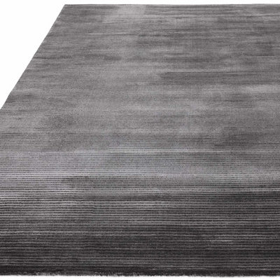 Kuza Plain Stripe Charcoal Modern Rug Rug 120x170cm for the