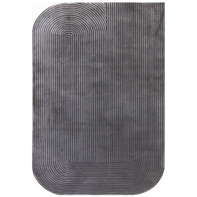 Kuza Shape Rug Ribbed Velvet Black Charcoal Rug 160x230cm for the