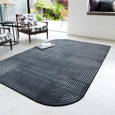 Kuza Shape Rug Ribbed Velvet Black Navy Rug 160x230cm for the