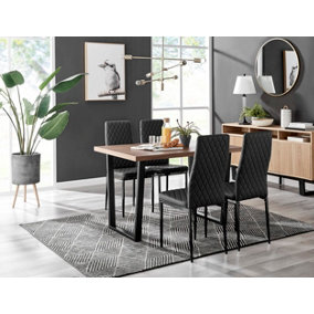 Kylo Brown Wood Effect Dining Table & 4 Black Milan Black Leg Chairs