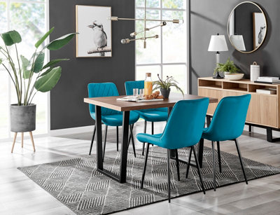 Kylo Brown Wood Effect Dining Table & 4 Blue Pesaro Black Leg Chairs