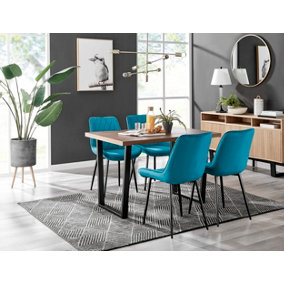 Kylo Brown Wood Effect Dining Table & 4 Blue Pesaro Black Leg Chairs