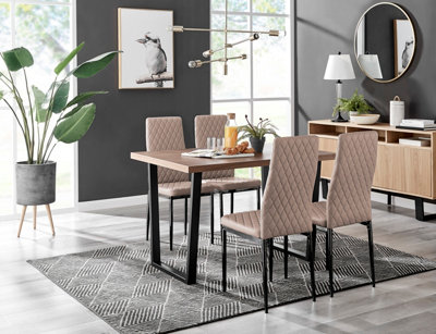 Kylo Brown Wood Effect Dining Table & 4 Cappuccino Milan Black Leg Chairs